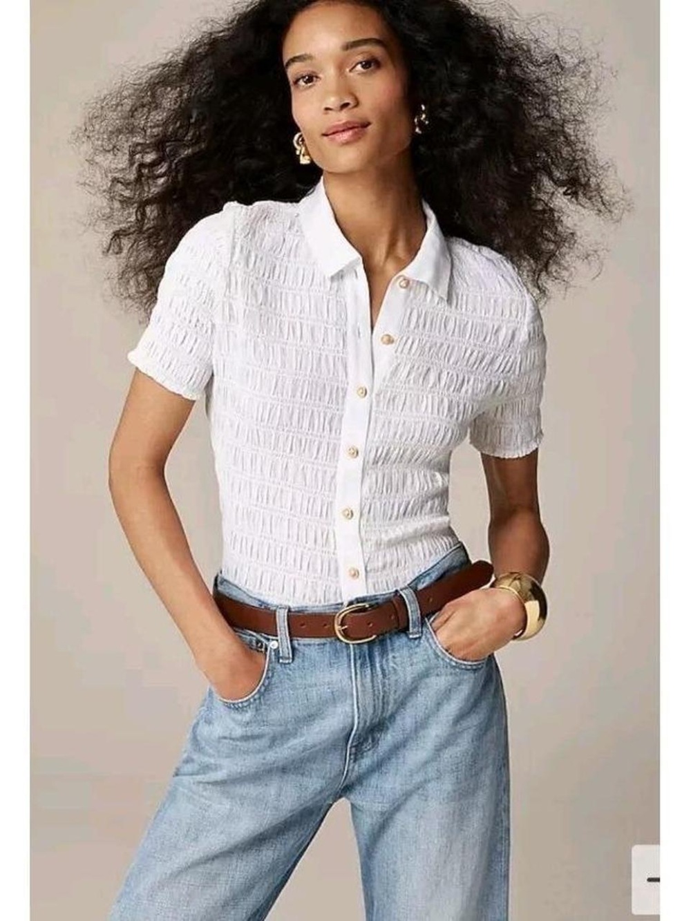 J. Crew Smocked short-sleeve button-up shirt